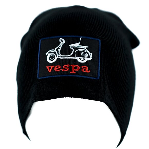Vespa Black Beanie Knit Cap Hat Moped Scooter Motorcycles Biker Primavera Motor